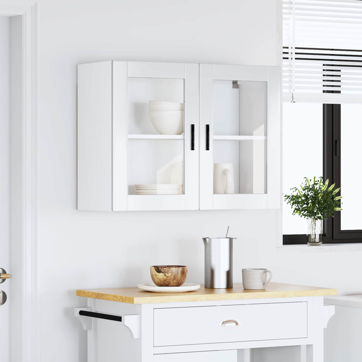 Kitchen Wall Cabinet with Glass Door "Porto" High Gloss White