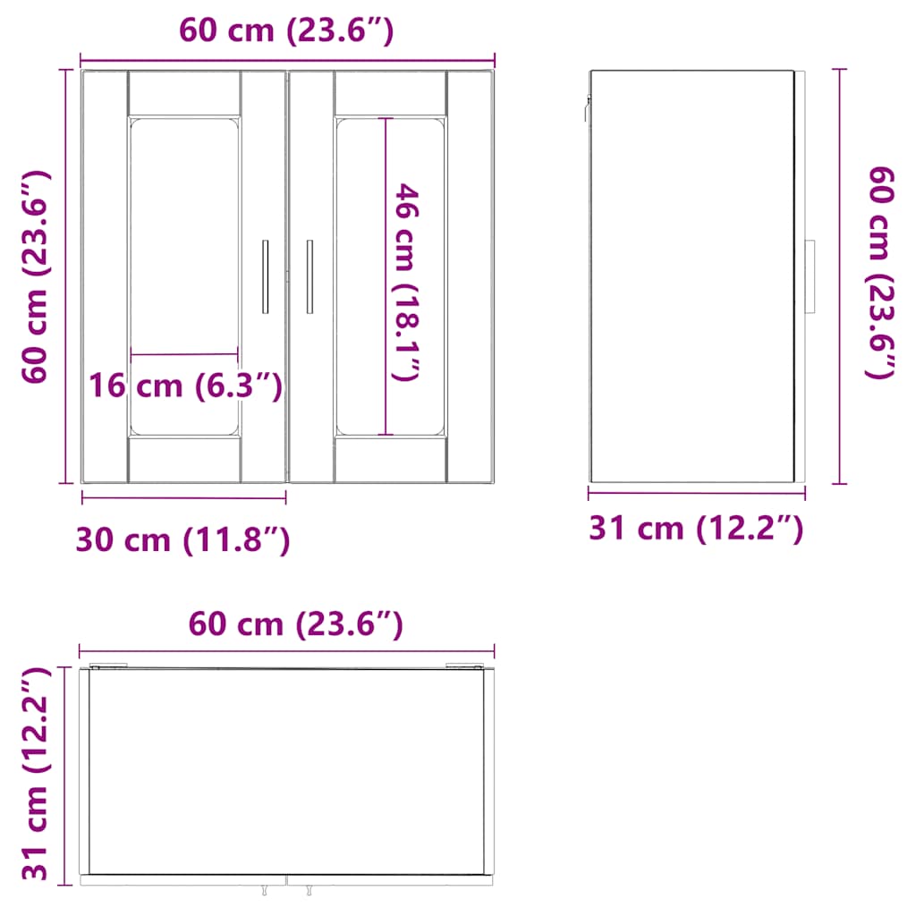 Kitchen Wall Cabinet with Glass Door "Porto" Black