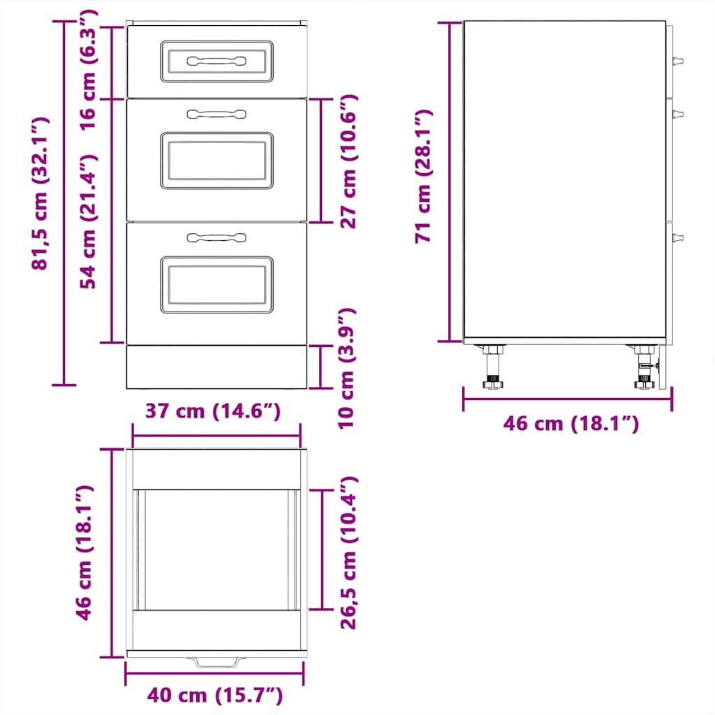 Kitchen Base Cabinet "Kalmar" Black Engineered Wood