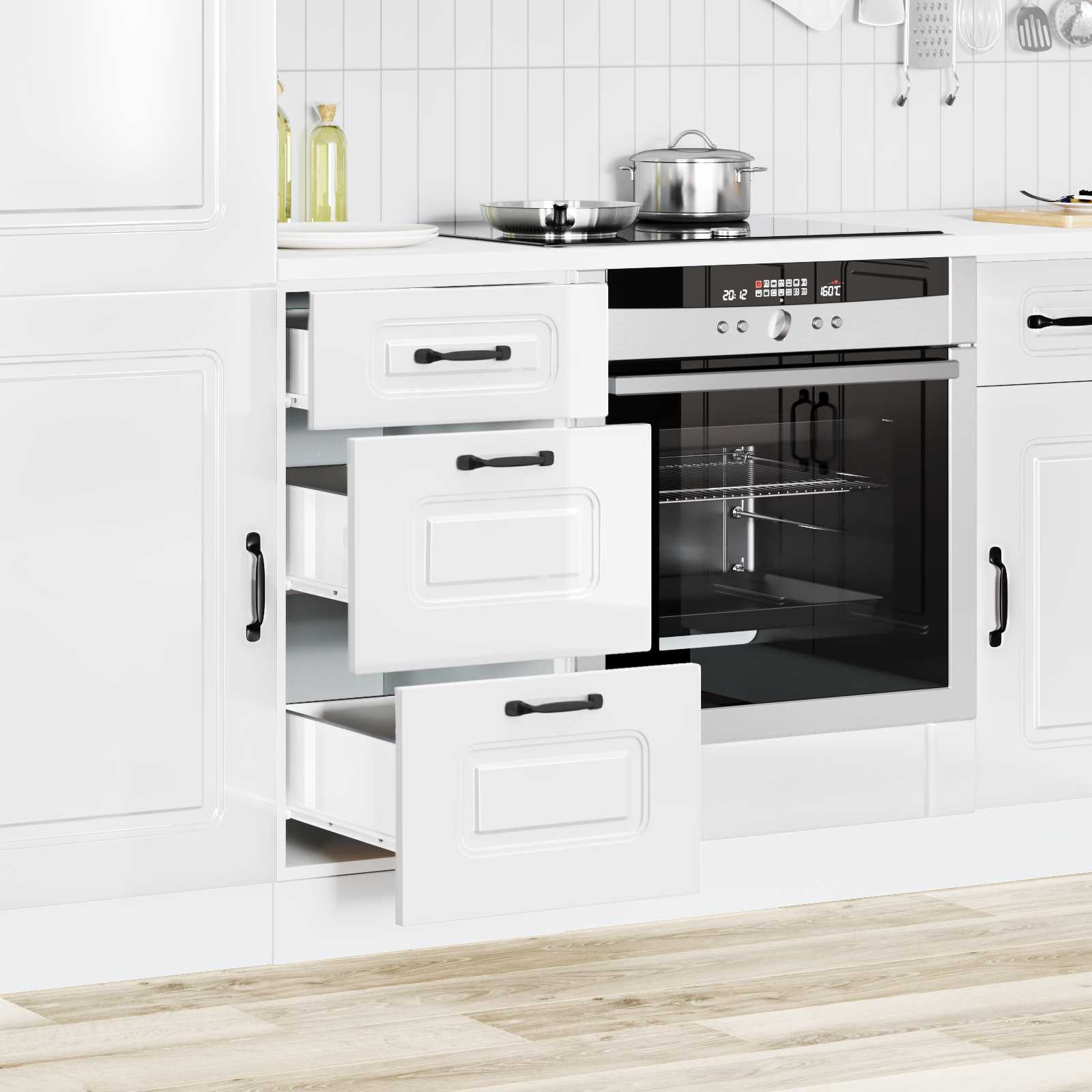 Kitchen Base Cabinet "Kalmar" High Gloss White Engineered Wood