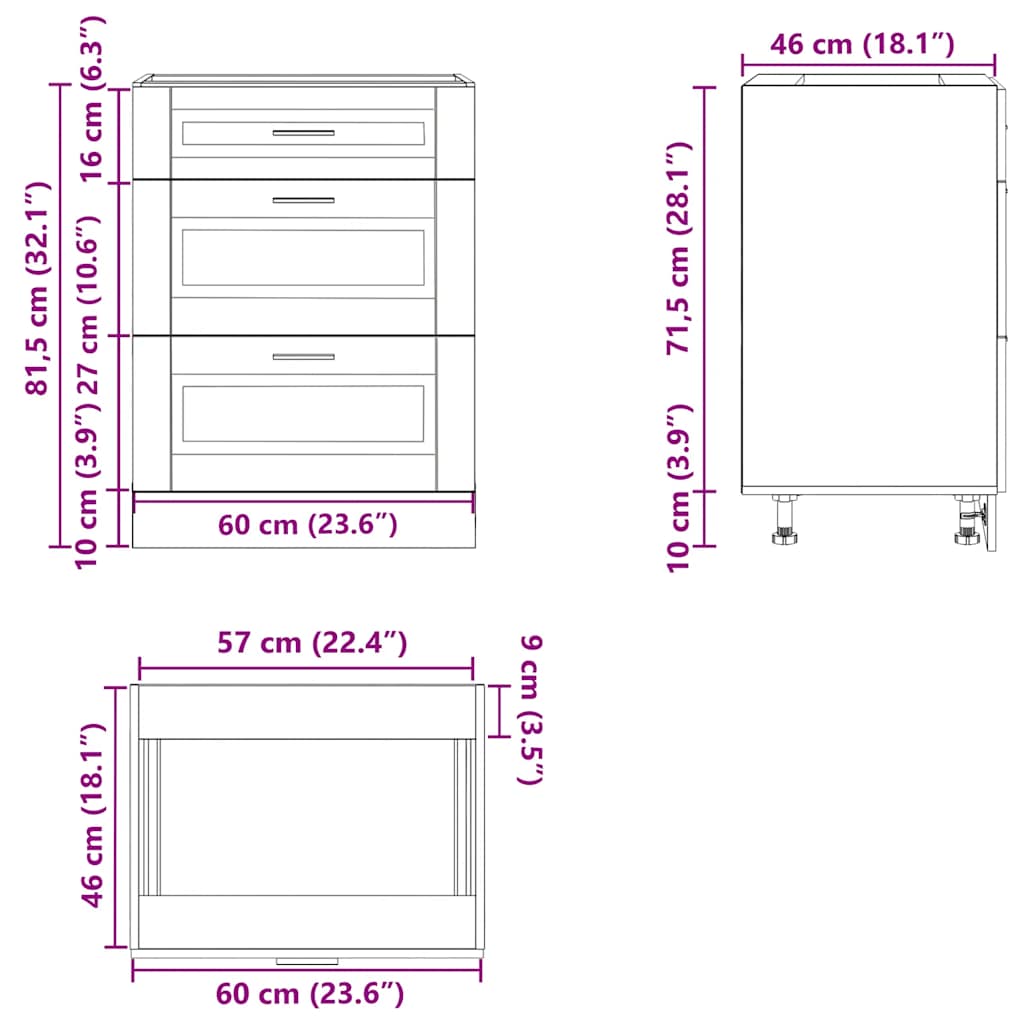 Kitchen Base Cabinet "Porto" Black Engineered Wood