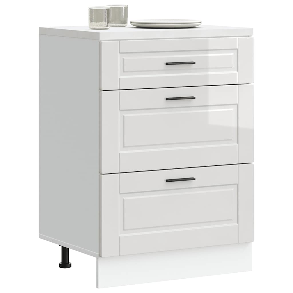 Kitchen Base Cabinet "Porto" High Gloss White Engineered Wood