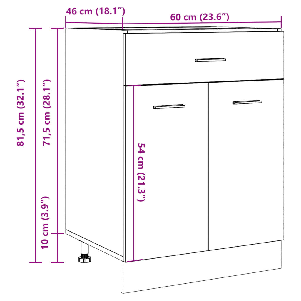 Drawer Bottom Cabinet Concrete Grey 60x46x81.5 cm Engineered Wood