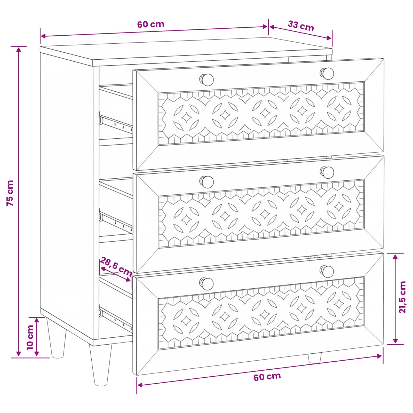 Sideboard 60 x 33 x 75 cm Solid mango wood White