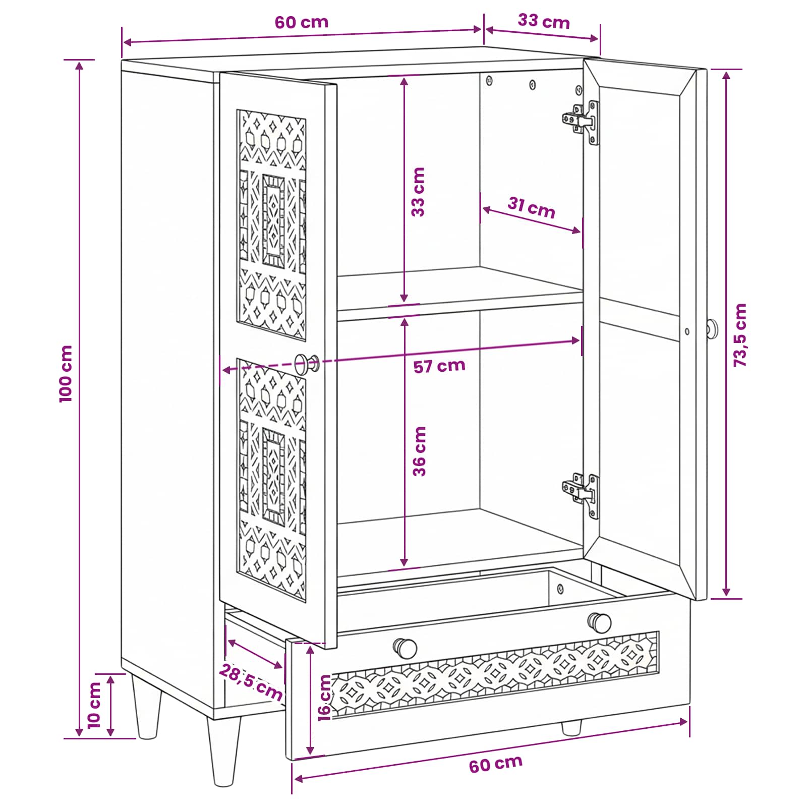 Highboard 60 x 33 x 100 cm Solid Mango Wood Bleached White