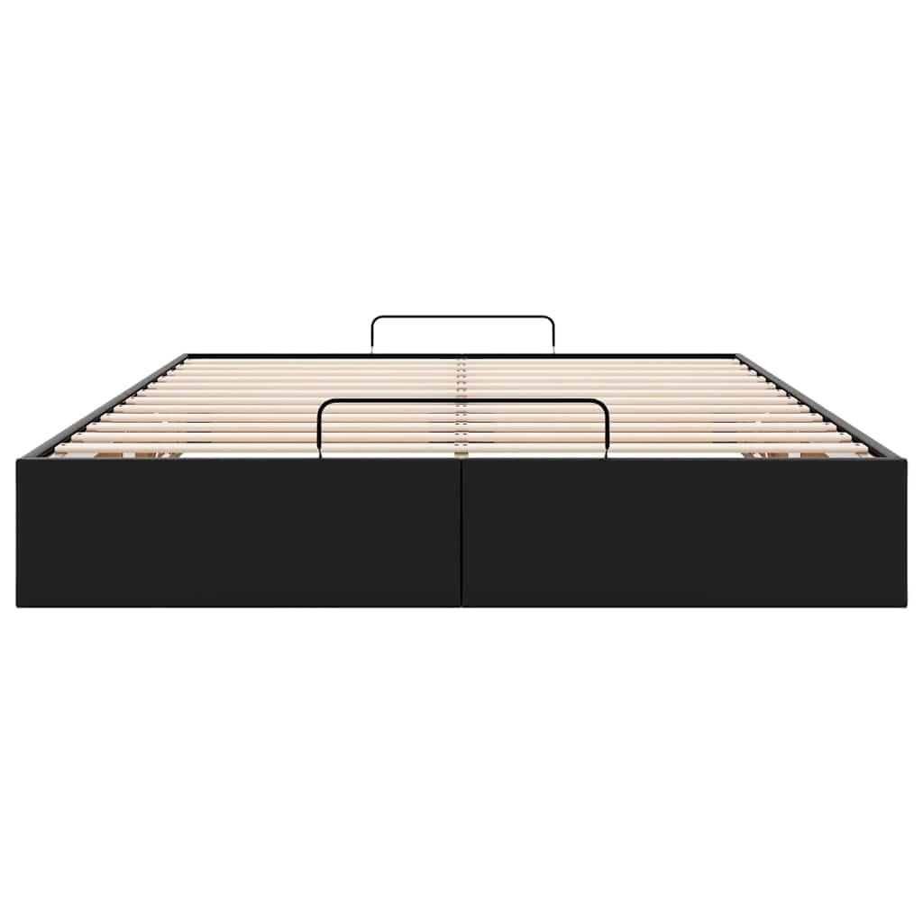 Ottoman Storage Bed Frame without Mattress Black Double Faux Leather