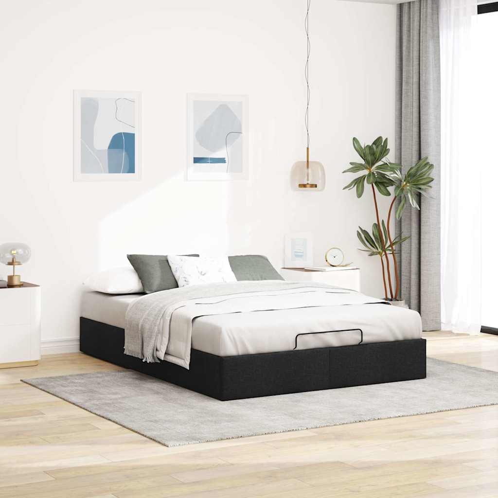 Ottoman Bed Frame without Mattress Black Double Fabric