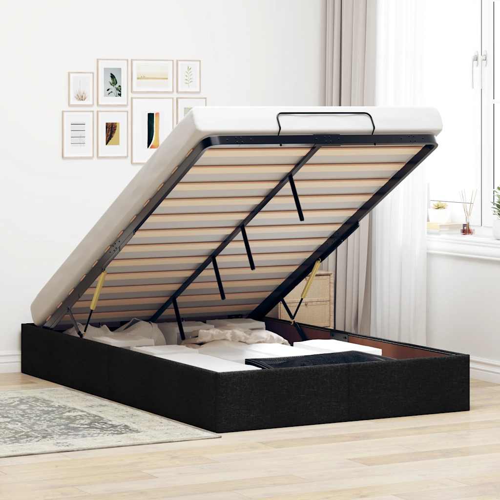 Ottoman Storage Bed Frame without Mattress Black King Single Fabric