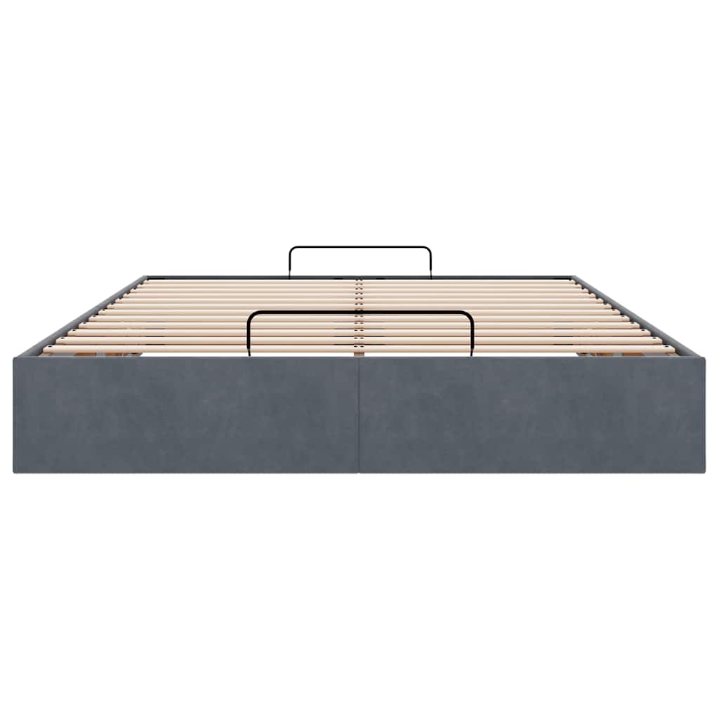 Ottoman Storage Bed Frame No Mattress Dark Grey Queen Velvet
