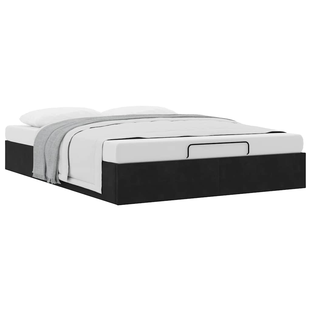 Ottoman Bed Frame No Mattress Black Queen Velvet