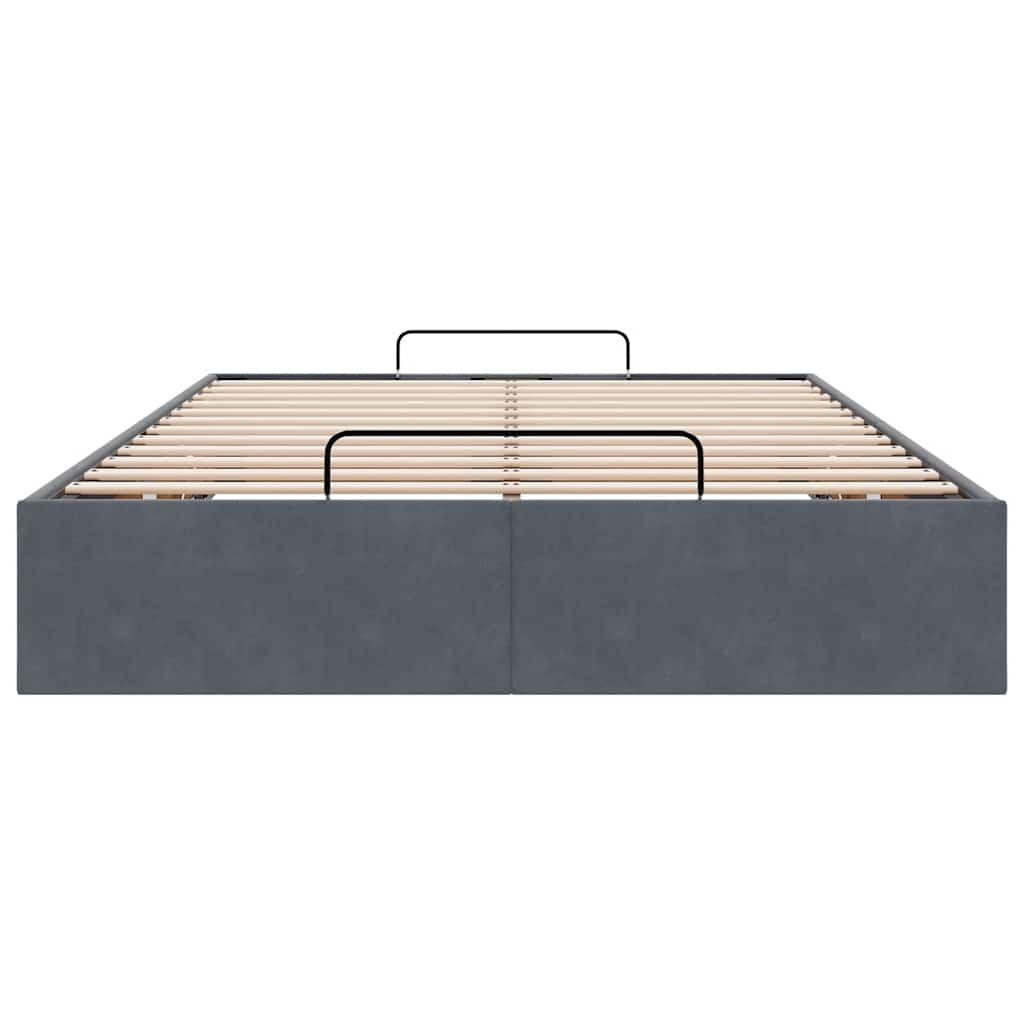 Ottoman Storage Bed Frame No Mattress Dark Grey King Single Velvet