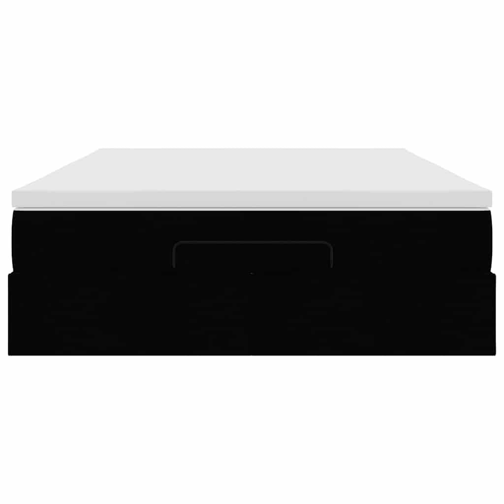 Ottoman Bed with Mattress Black Double Faux Leather