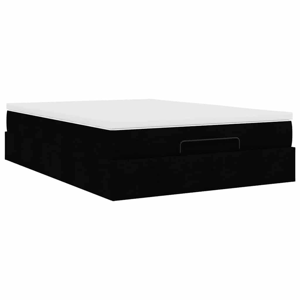 Ottoman Bed with Mattress Black Queen Fabric