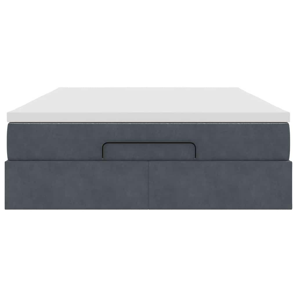 Ottoman Bed with Mattress Dark Grey Queen Velvet