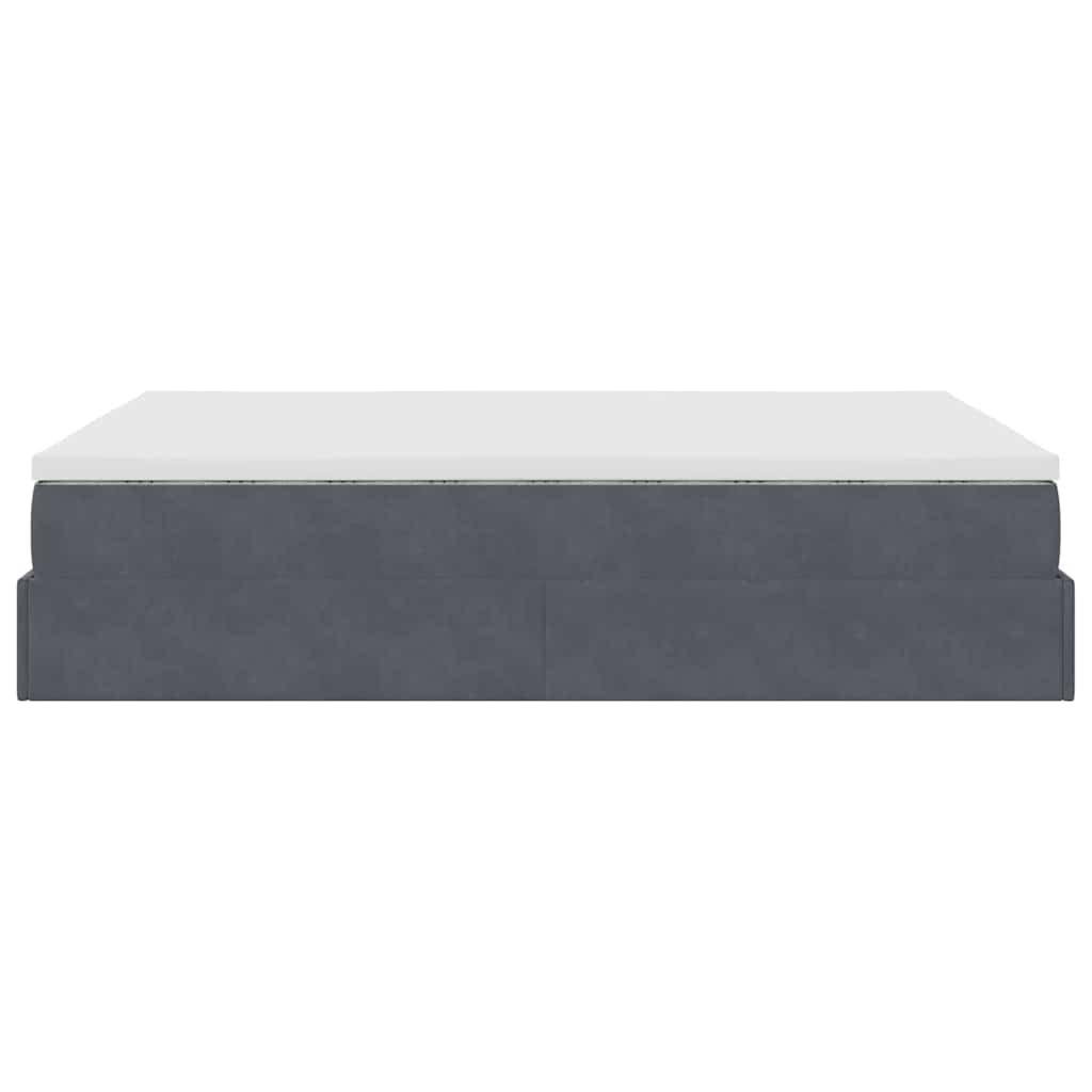 Ottoman Bed with Mattress Dark Grey Queen Velvet