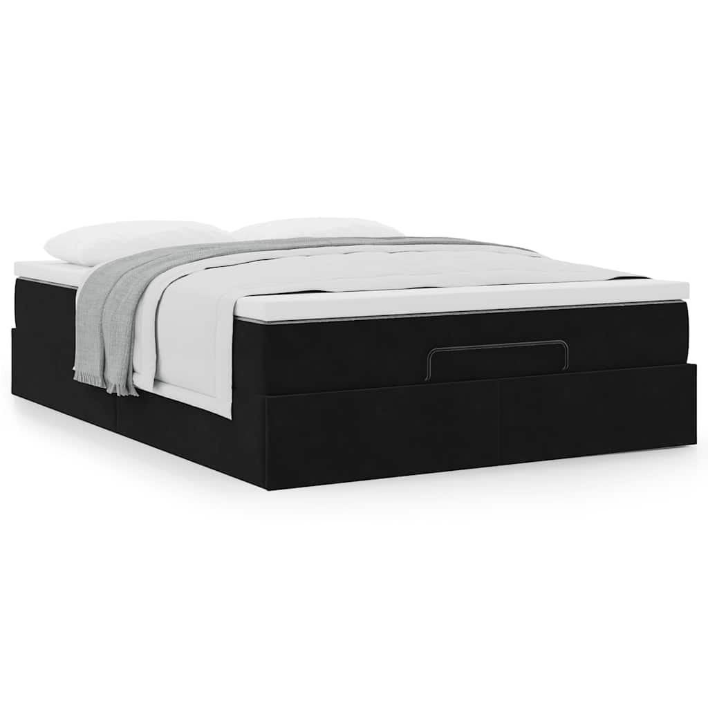 Ottoman Bed with Mattress Black Queen Velvet