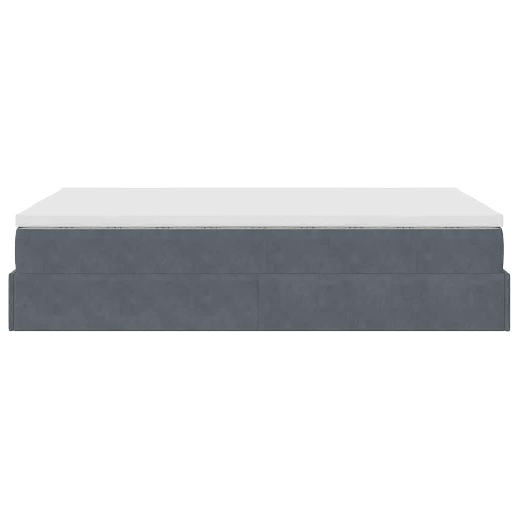 Ottoman Bed with Mattress Dark Grey Super Single Velvet