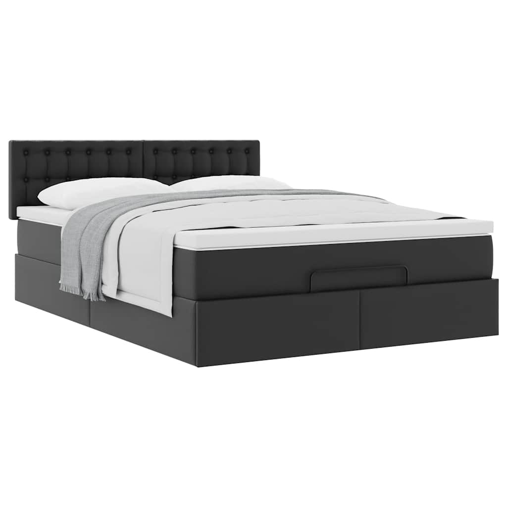 Ottoman Bed with Mattress Black Double Faux Leather