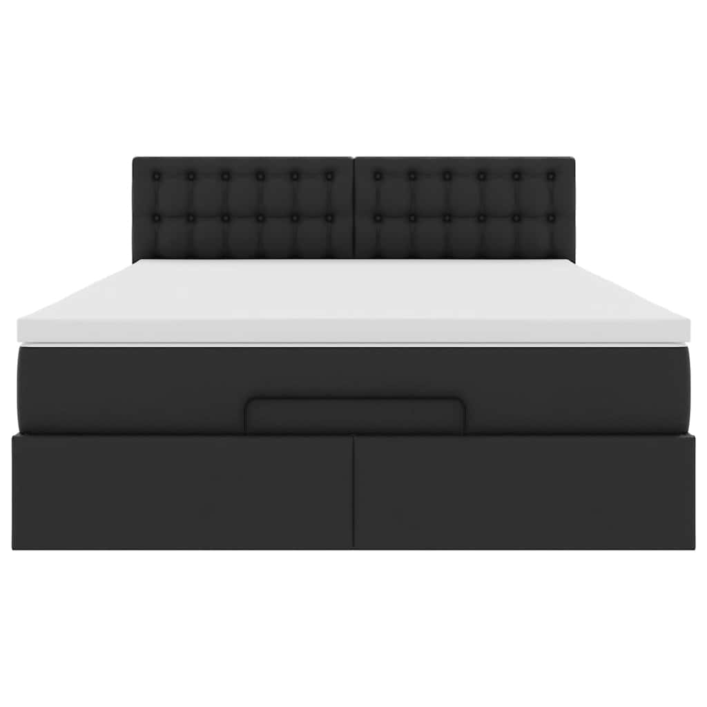 Ottoman Bed with Mattress Black Double Faux Leather