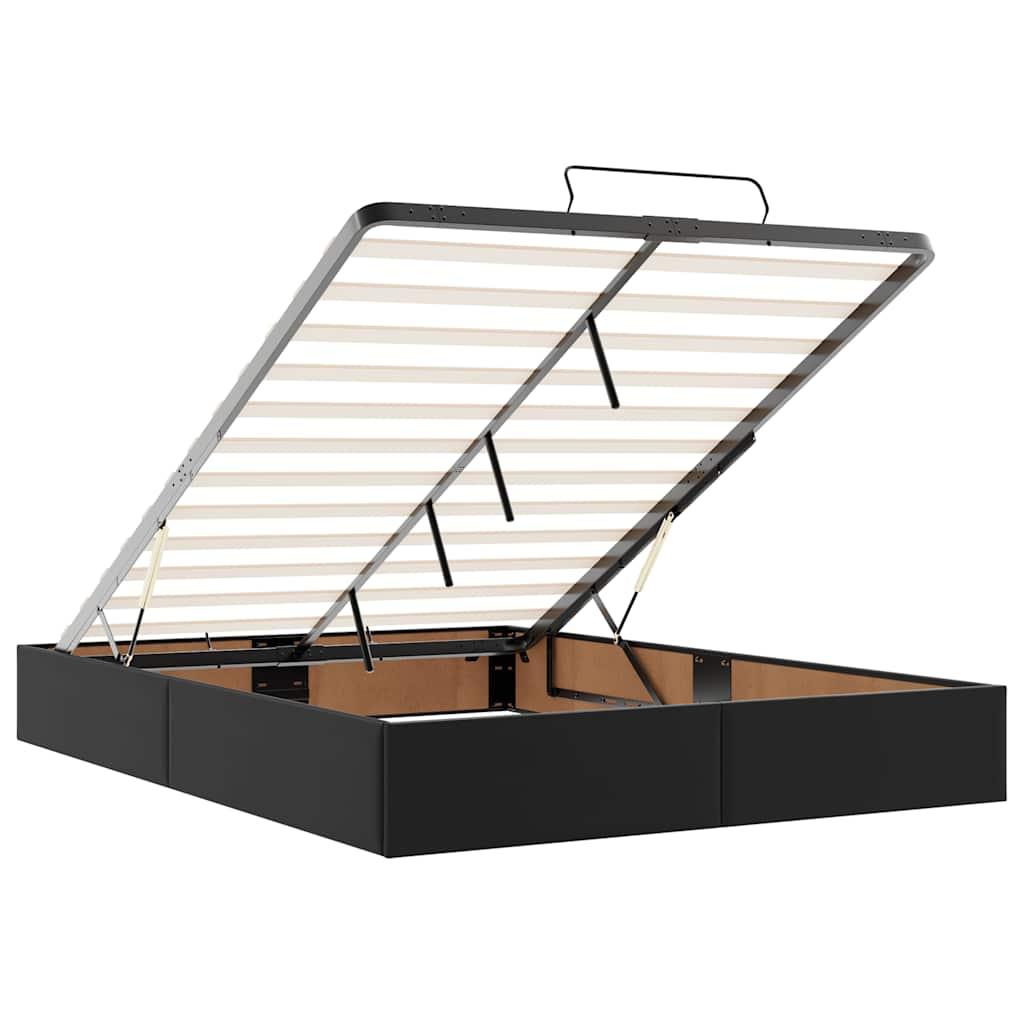 Ottoman Bed with Mattress Black Queen Faux Leather