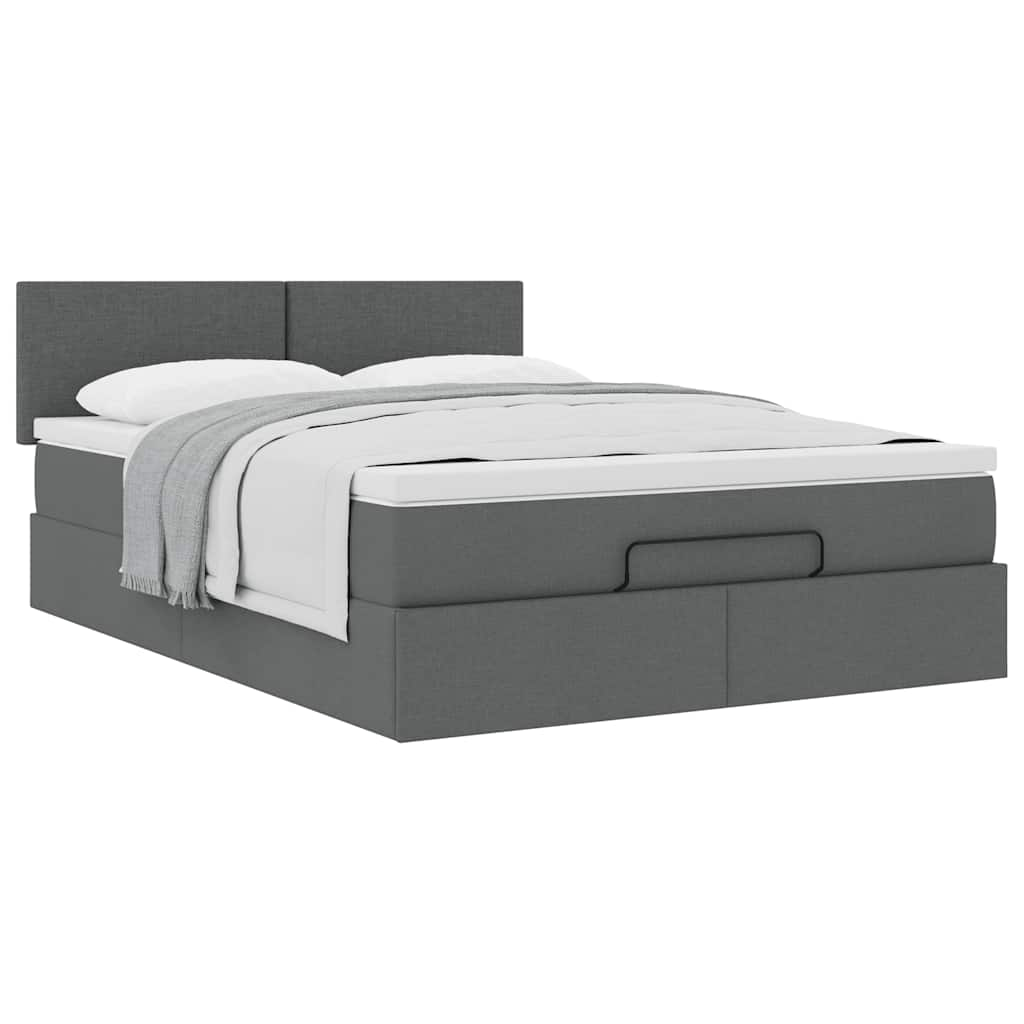 Ottoman Bed with Mattress Dark Grey Double Fabric