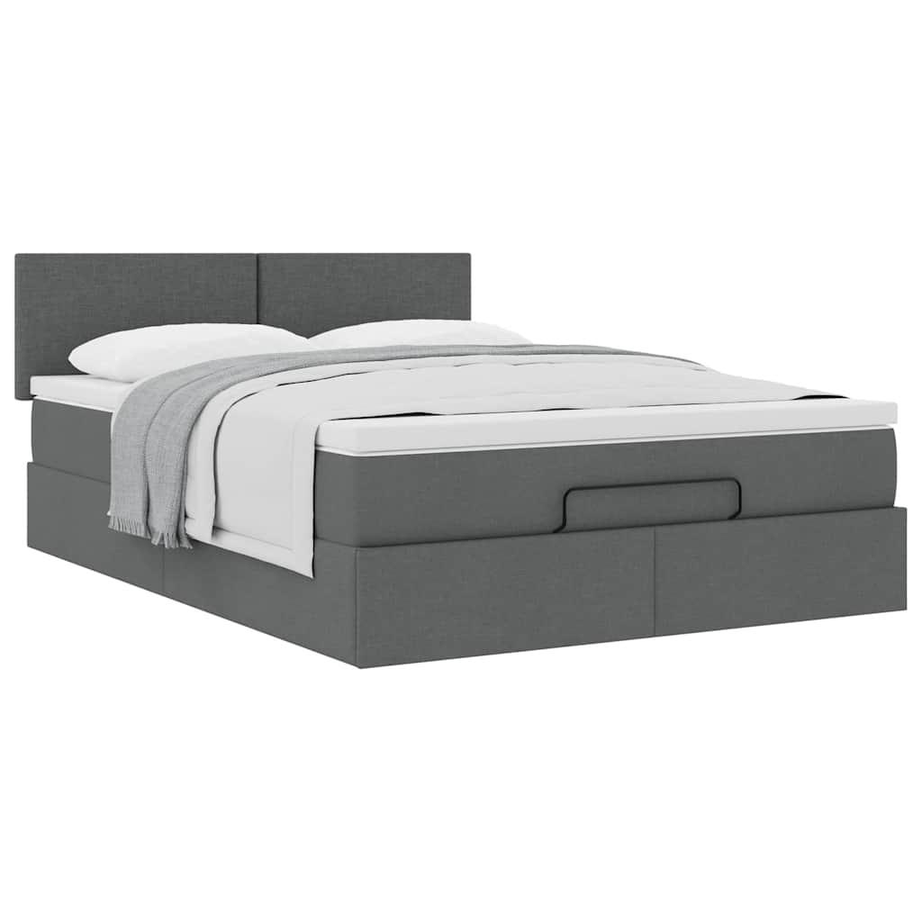 Ottoman Bed with Mattress Dark Grey Queen Fabric