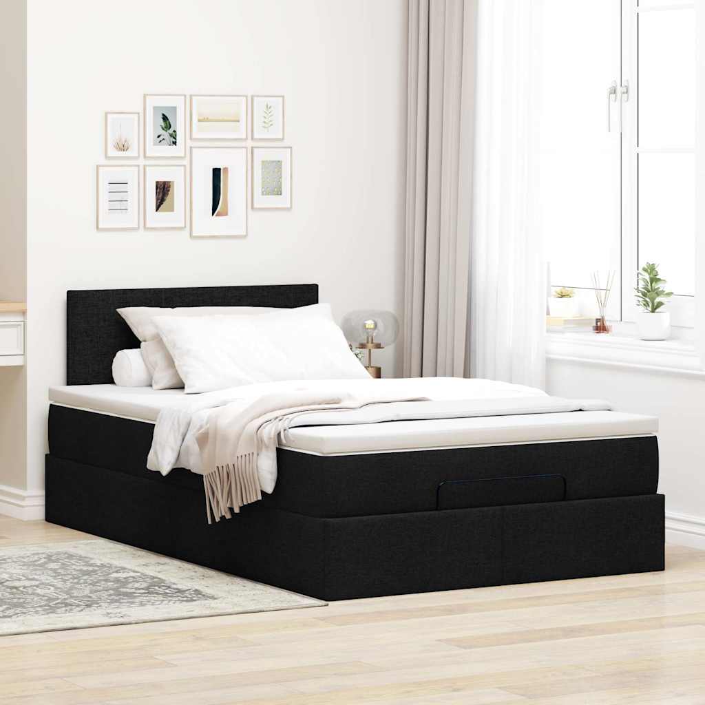 Ottoman Bed with Mattress Black King Single Fabric