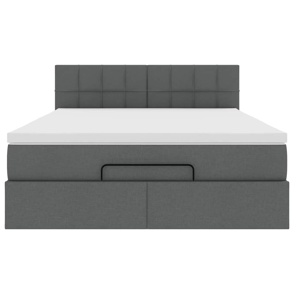 Ottoman Bed with Mattress Dark Grey Double Fabric