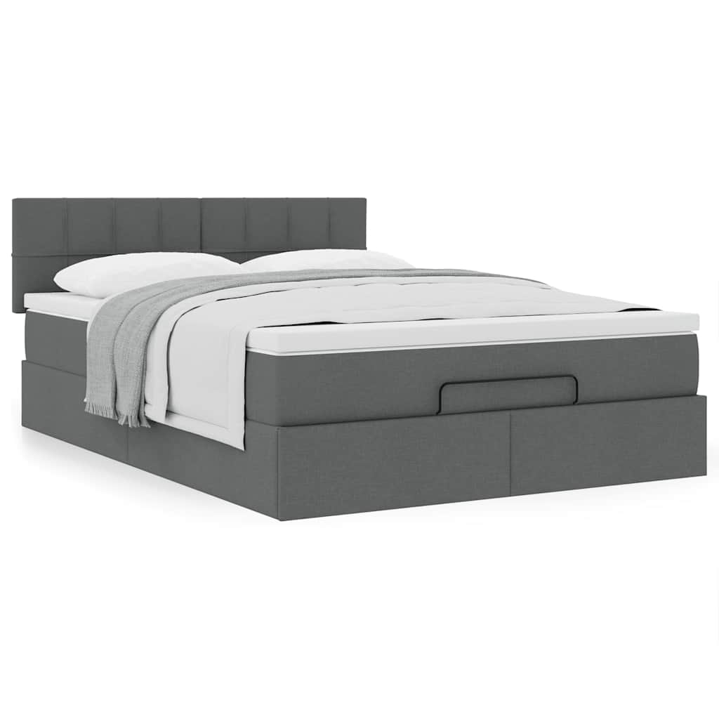 Ottoman Bed with Mattress Dark Grey Double Fabric