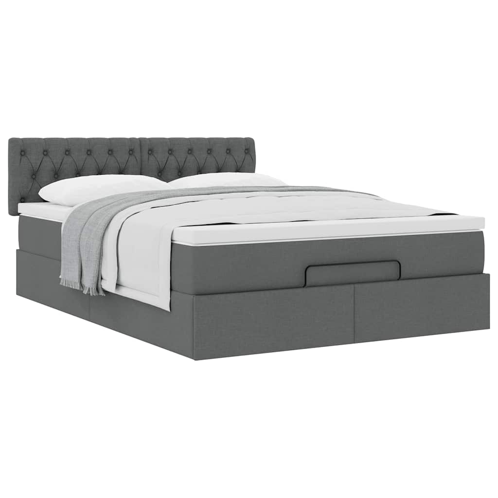 Ottoman Bed with Mattress Dark Grey Double Fabric