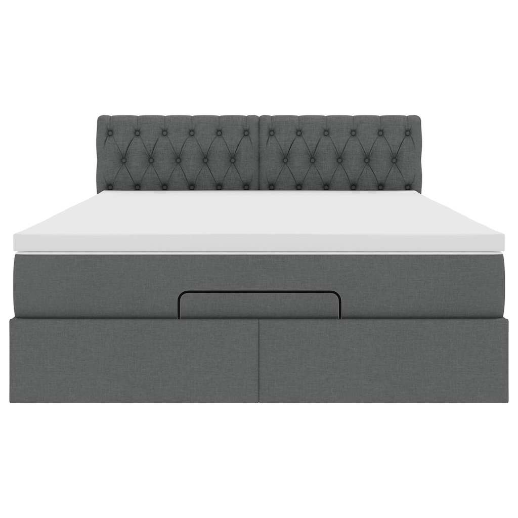 Ottoman Bed with Mattress Dark Grey Double Fabric