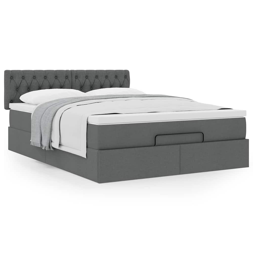 Ottoman Bed with Mattress Dark Grey Double Fabric