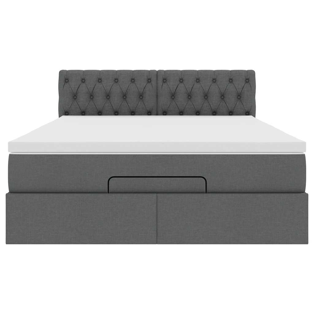 Ottoman Bed with Mattress Dark Grey Queen Fabric