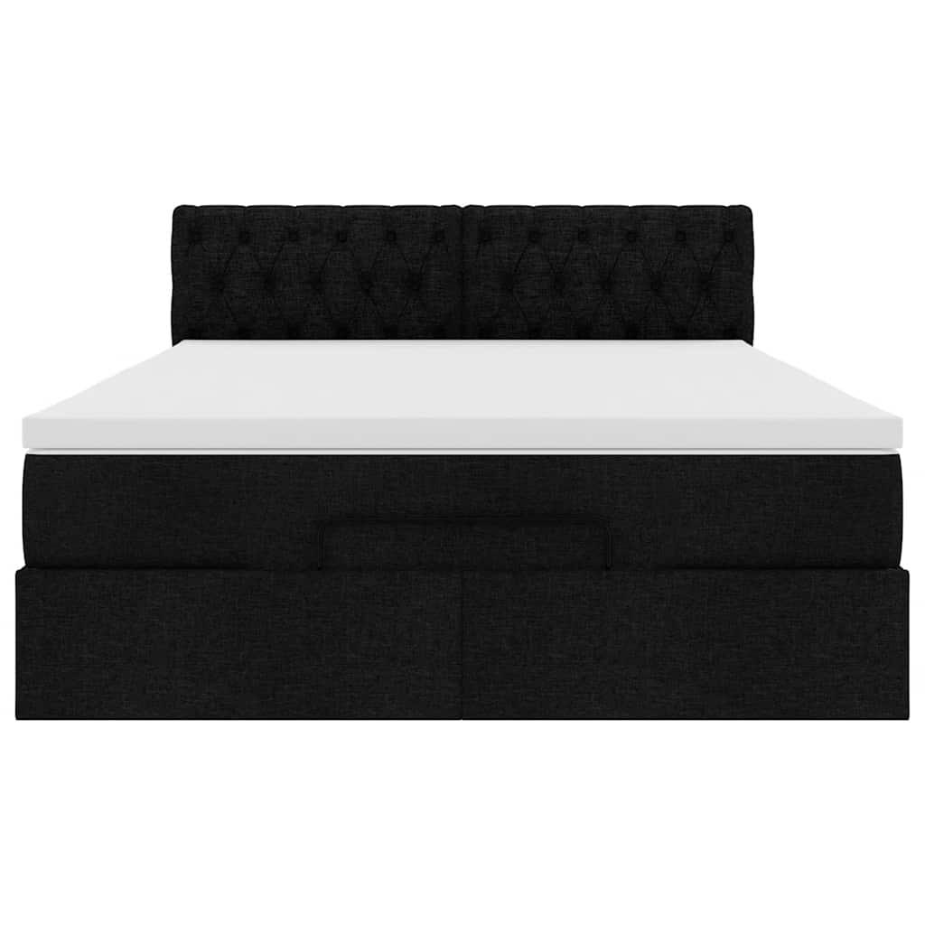 Ottoman Bed with Mattress Black Queen Fabric