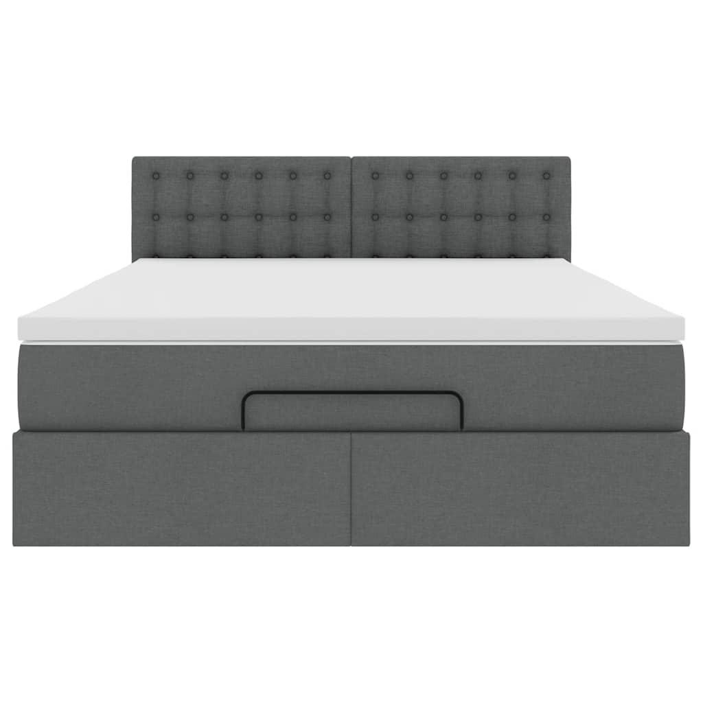 Ottoman Bed with Mattress Dark Grey Double Fabric