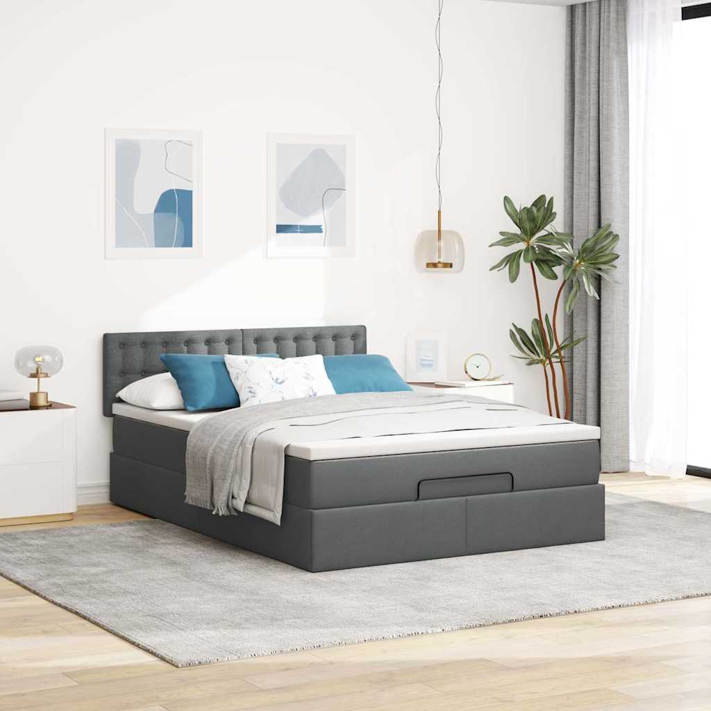 Ottoman Bed with Mattress Dark Grey Queen Fabric