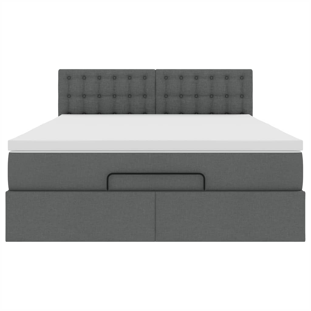 Ottoman Bed with Mattress Dark Grey Queen Fabric