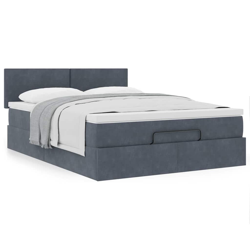 Ottoman Bed with Mattress Dark Grey Queen Velvet