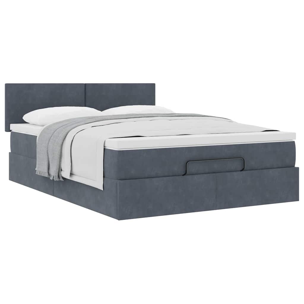 Ottoman Bed with Mattress Dark Grey Queen Velvet