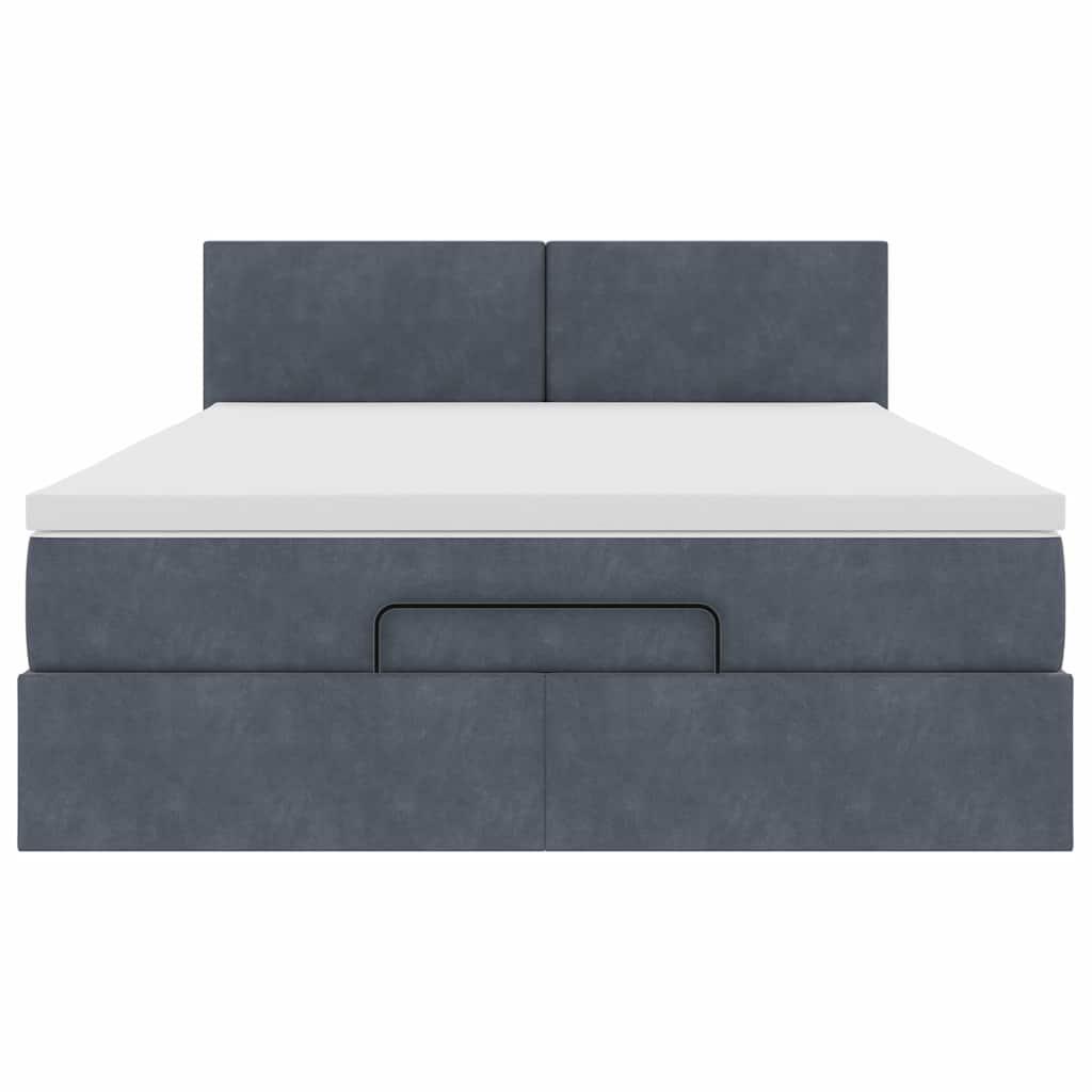 Ottoman Bed with Mattress Dark Grey Queen Velvet