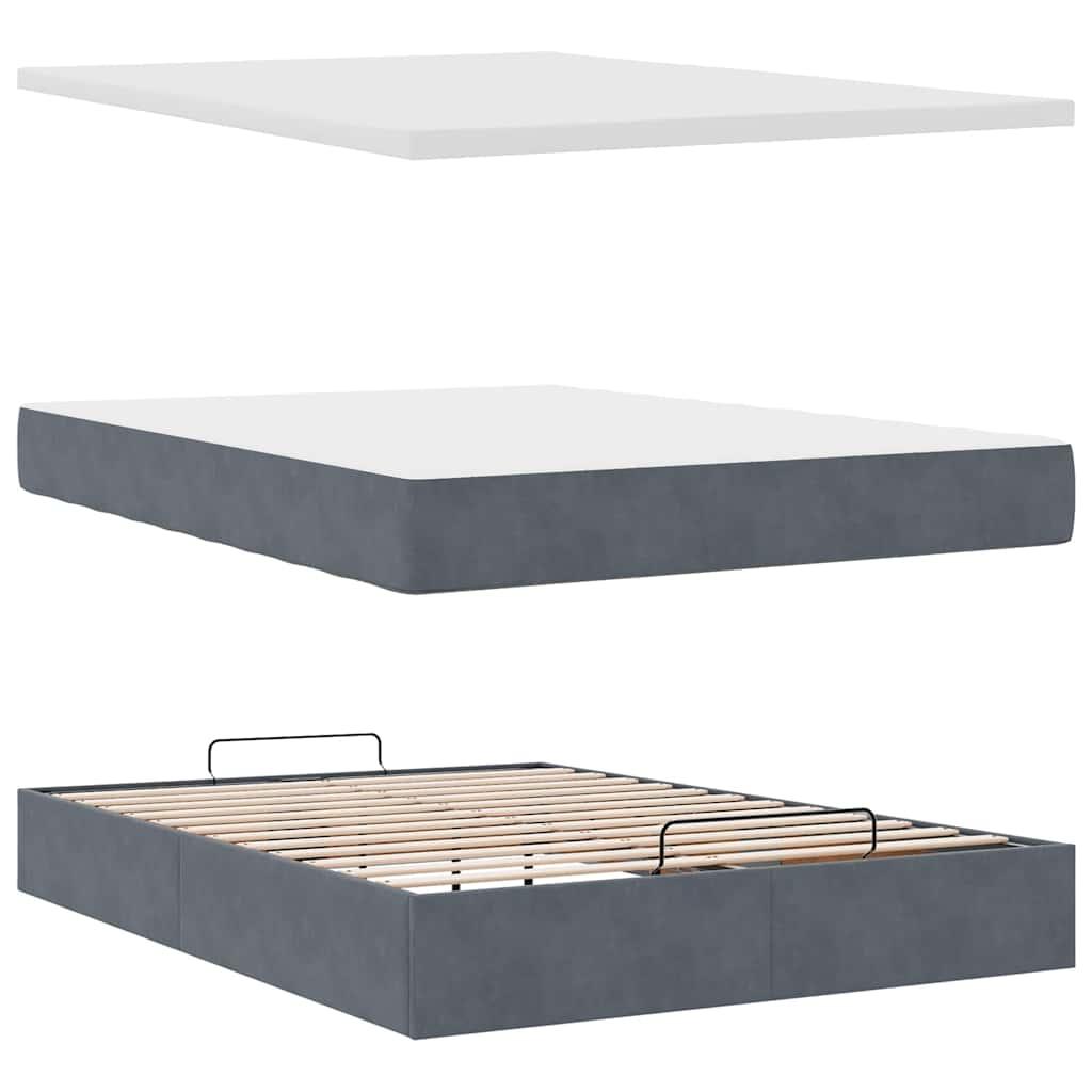 Ottoman Bed with Mattress Dark Grey Queen Velvet