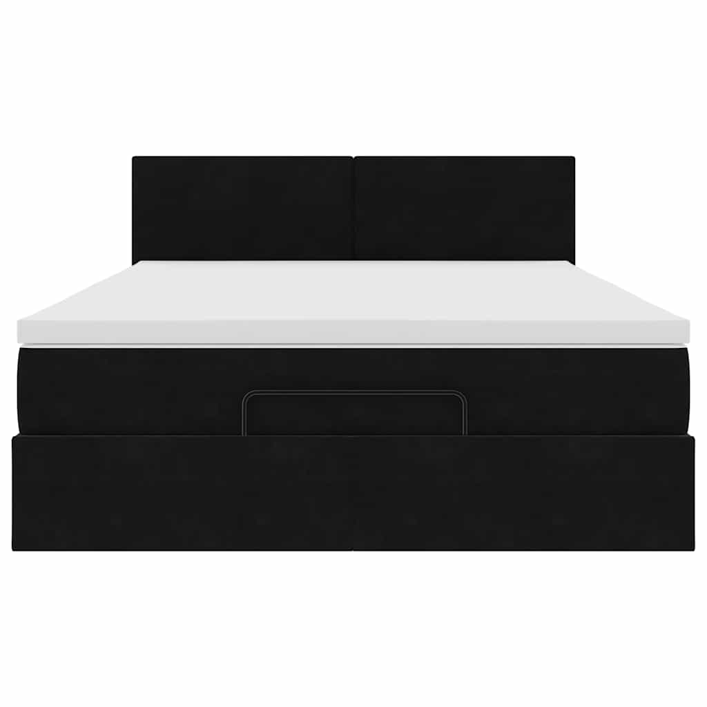 Ottoman Bed with Mattress Black Queen Velvet
