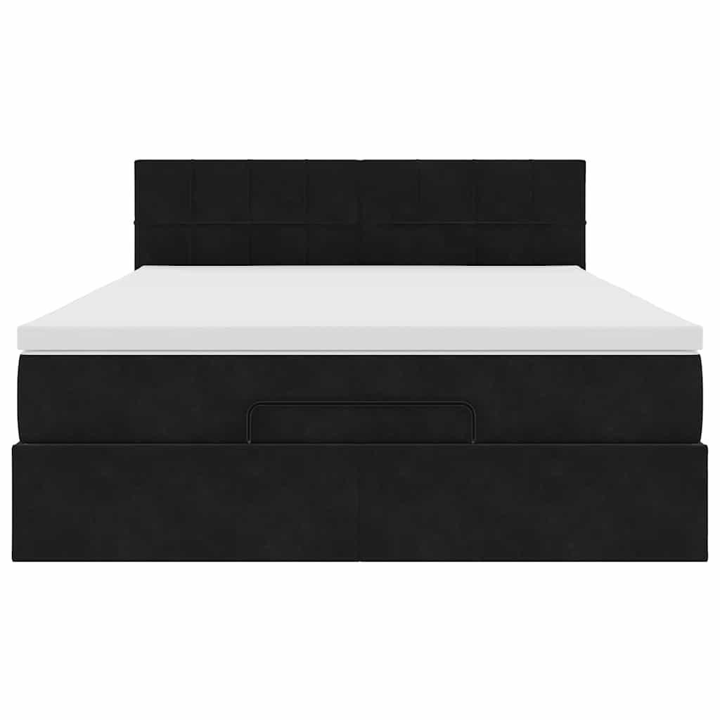Ottoman Bed with Mattress Black Queen Velvet