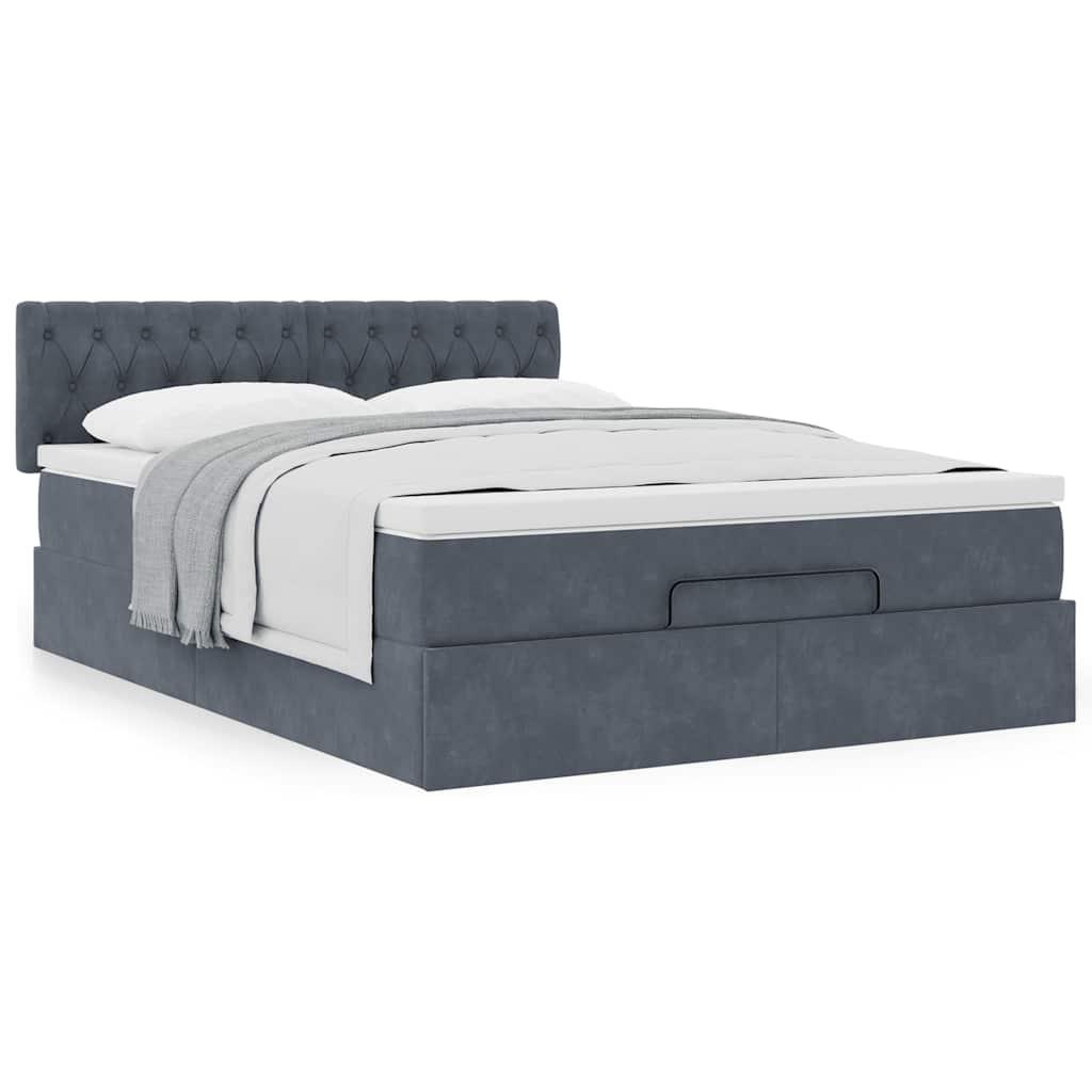 Ottoman Bed with Mattress Dark Grey Queen Velvet