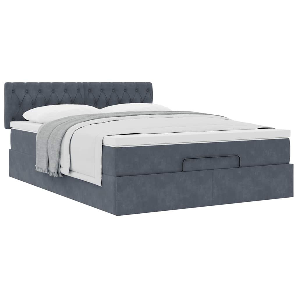 Ottoman Bed with Mattress Dark Grey Queen Velvet