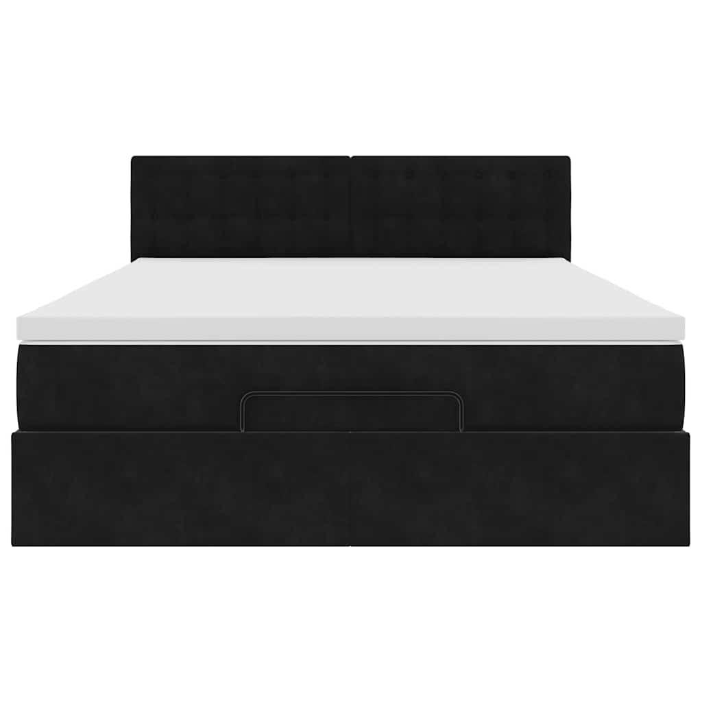 Ottoman Bed with Mattress Black Double Velvet