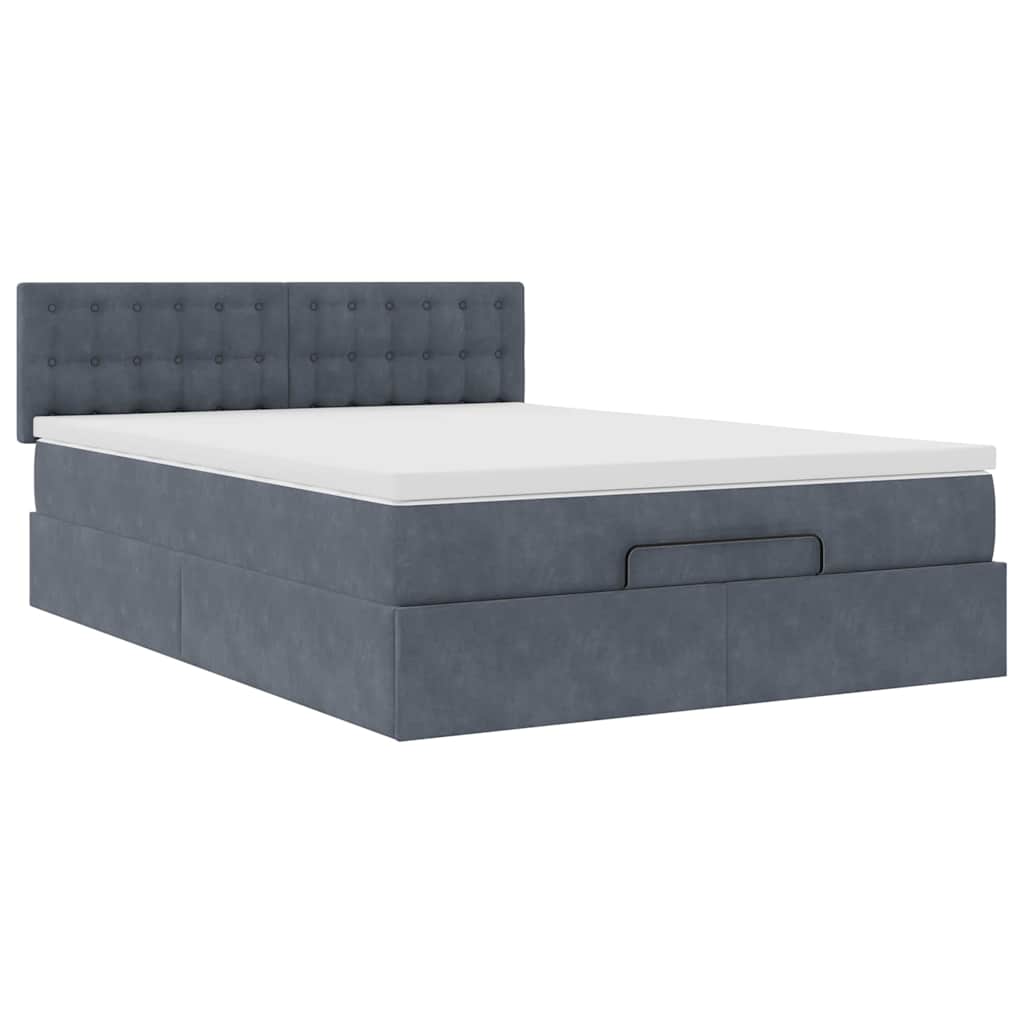 Ottoman Bed with Mattress Dark Grey Queen Velvet