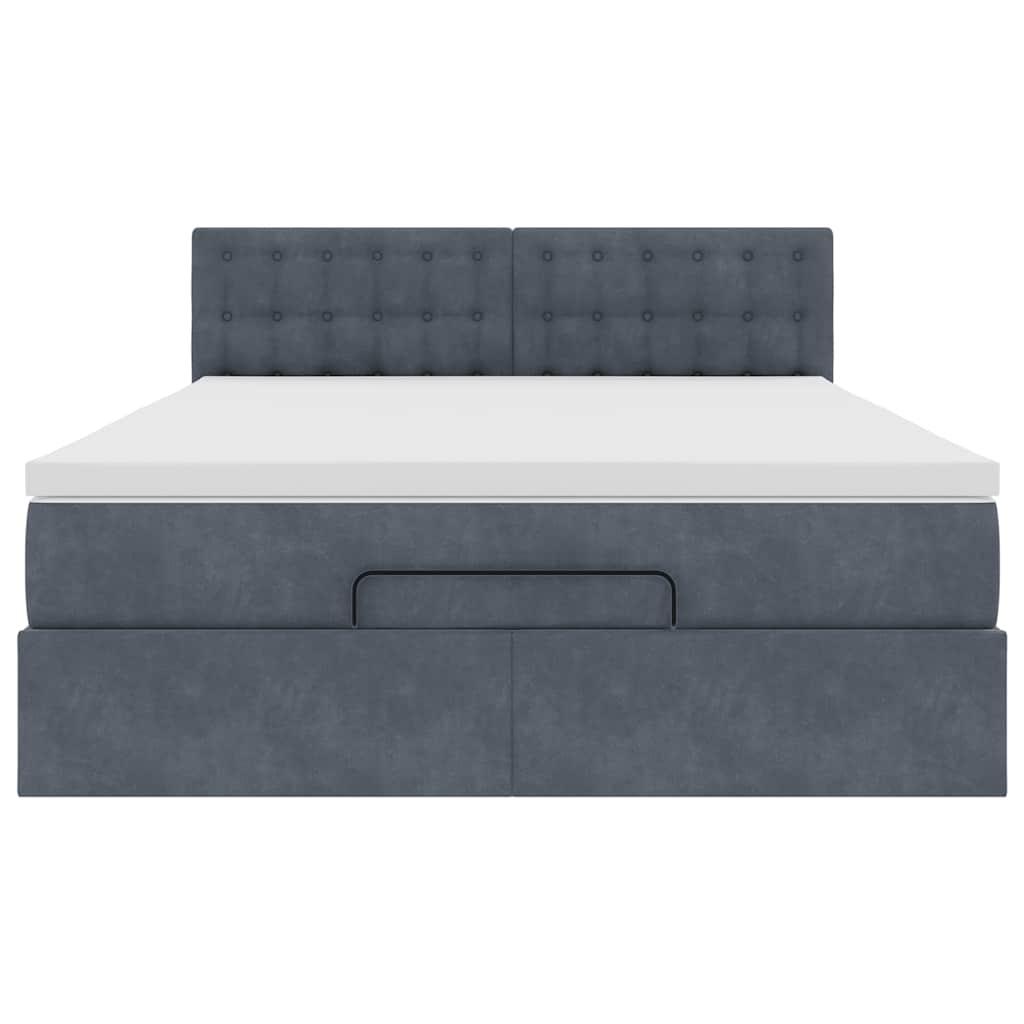 Ottoman Bed with Mattress Dark Grey Queen Velvet