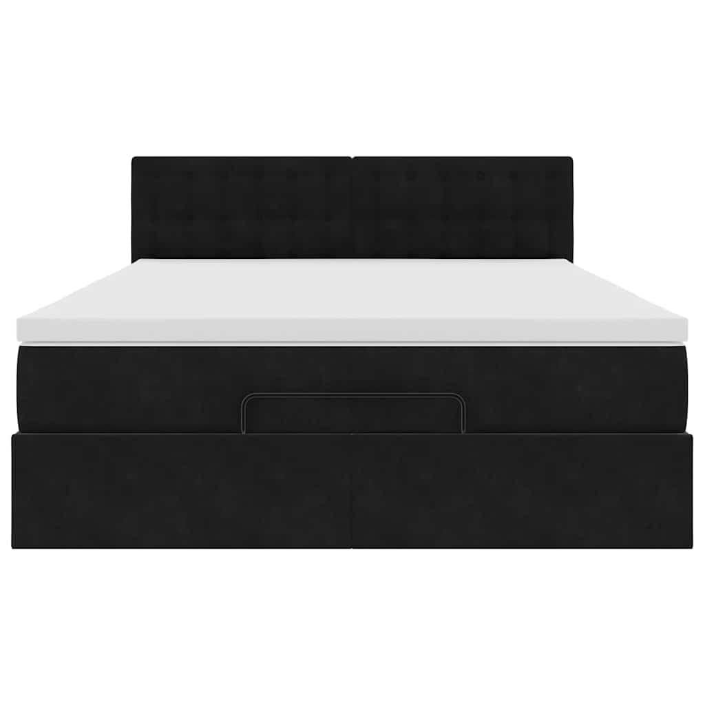 Ottoman Bed with Mattress Black Queen Velvet