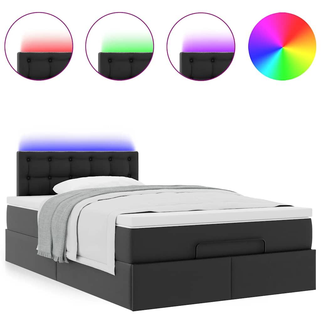 Ottoman Bed with Mattresses & LEDs Black King Single Faux Leather